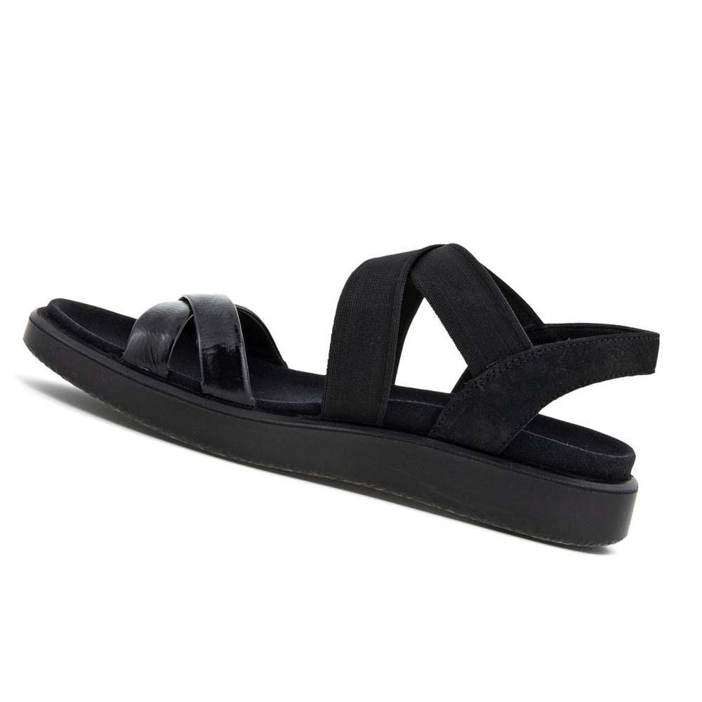 Women's Ecco Flowt Flat Strappys Sandals Black | Canada 181FDN